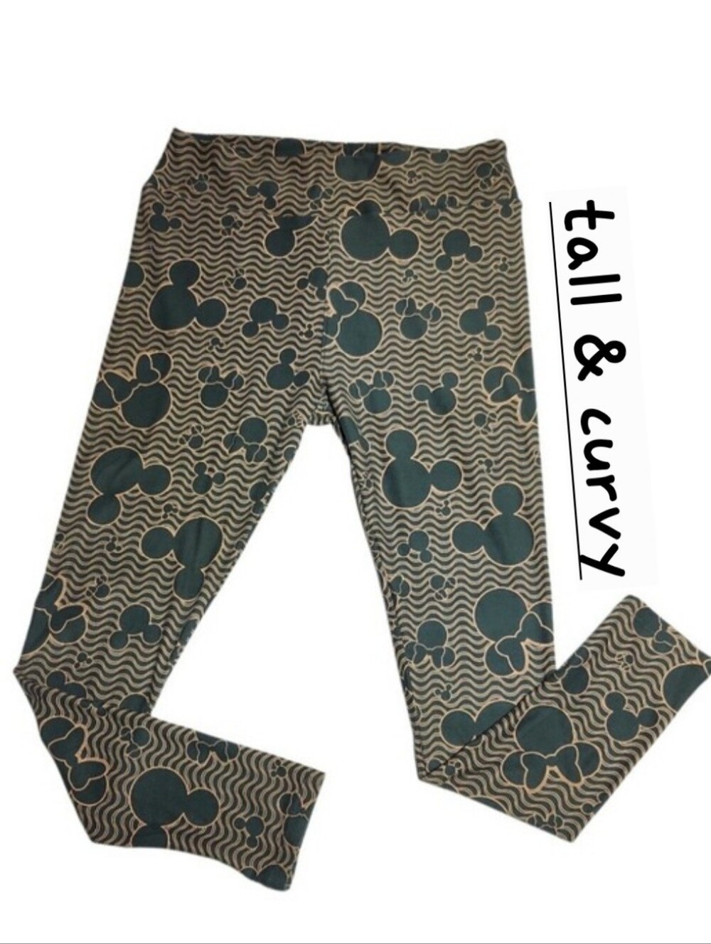 LuLaRoe Disney Leggings Black & Gold Wavy Pattern/Mickey Mouse Head Outlines (TC